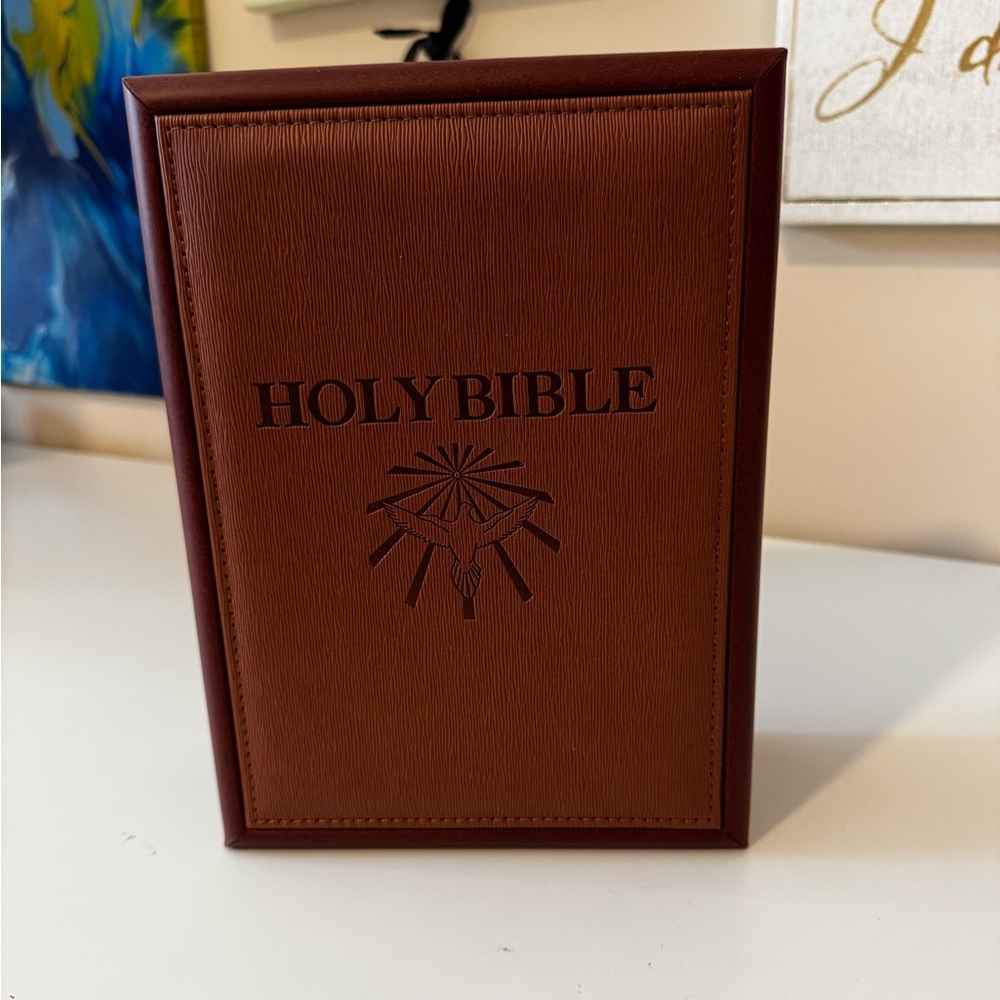 Wood & Faux Leather Cover w/King James Dove of Peace Version Bible NIB